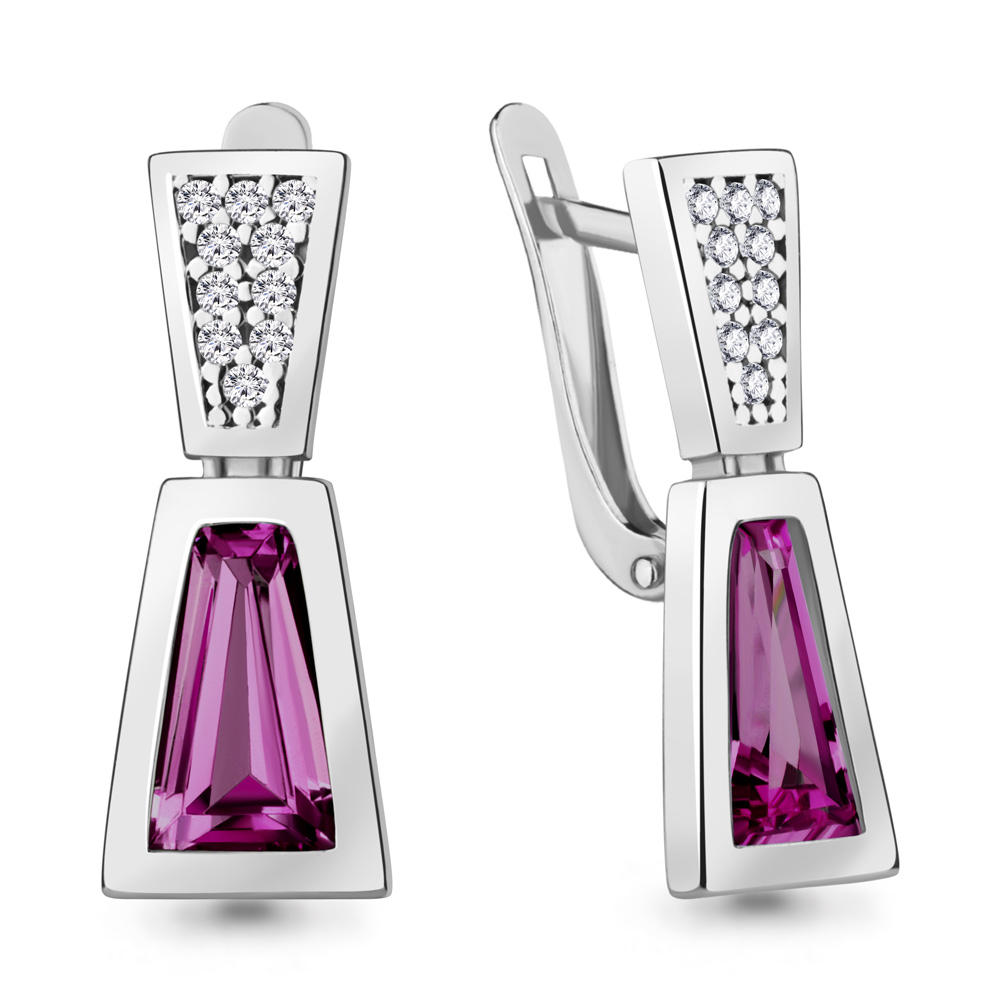 4768284А Серьги из Серебра с наноаметистами иск., фианитами