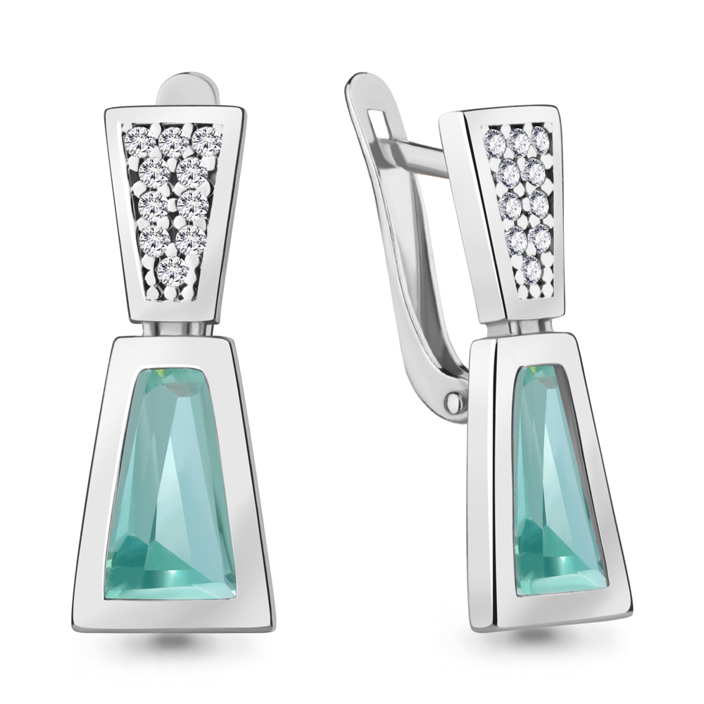 4768288А Серьги из Серебра с нанотурмалинами иск., фианитами