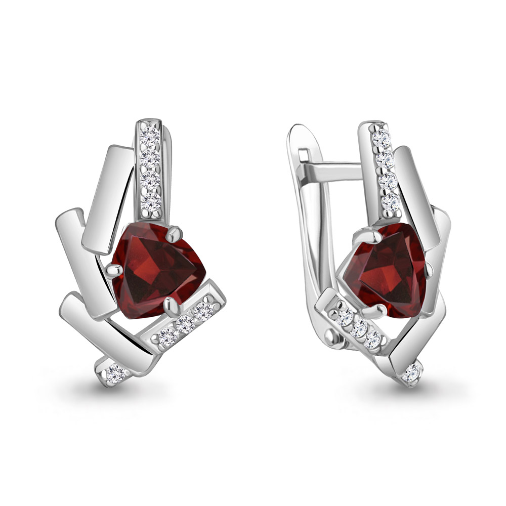 4768303А Серьги из Серебра с гранатами, фианитами