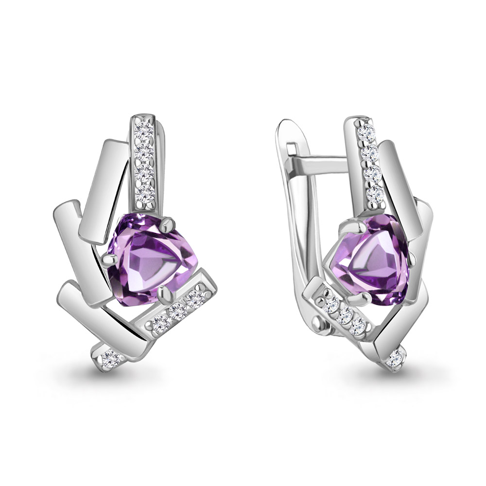 4768304А Серьги из Серебра с аметистами, фианитами