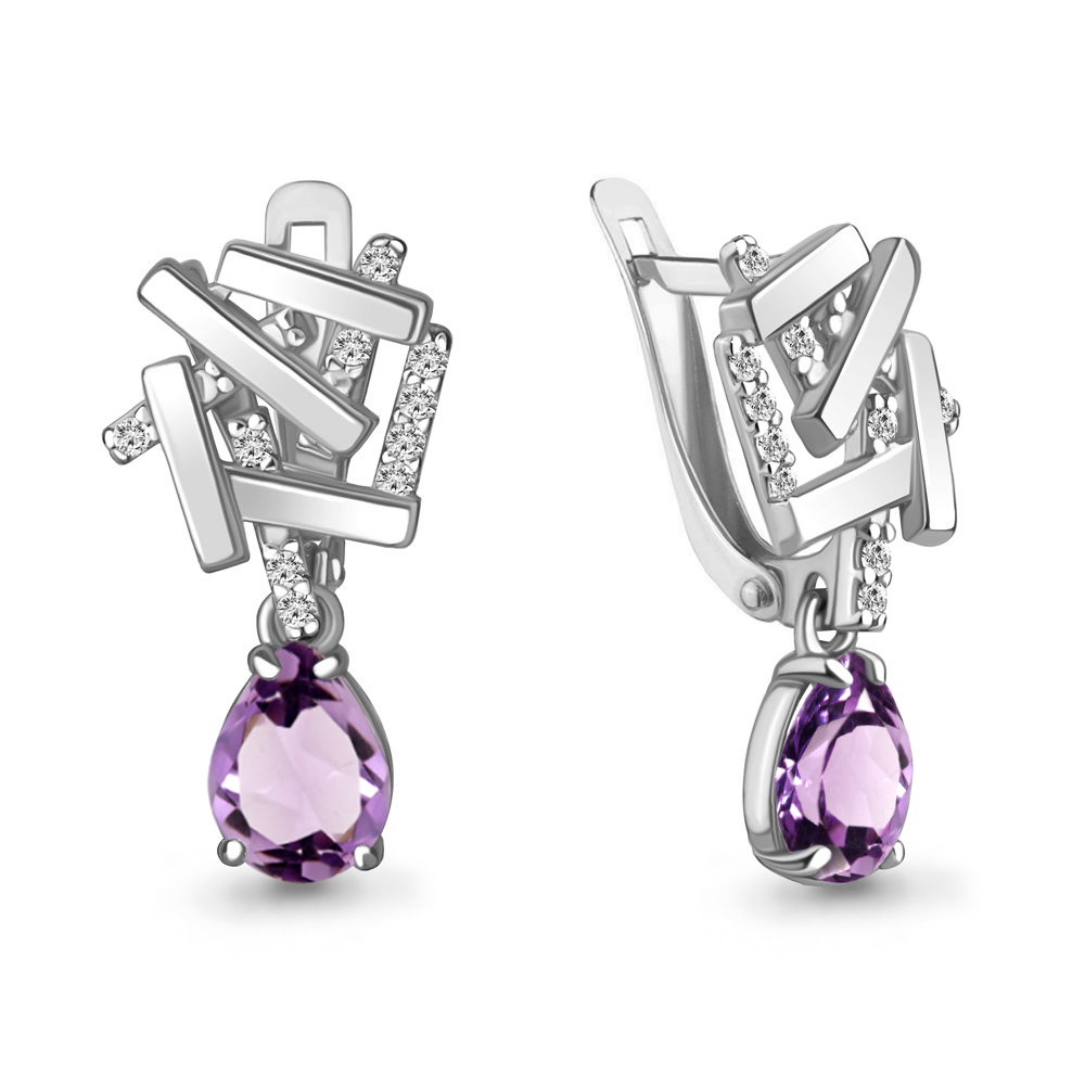 4768404А Серьги из Серебра с аметистами, фианитами