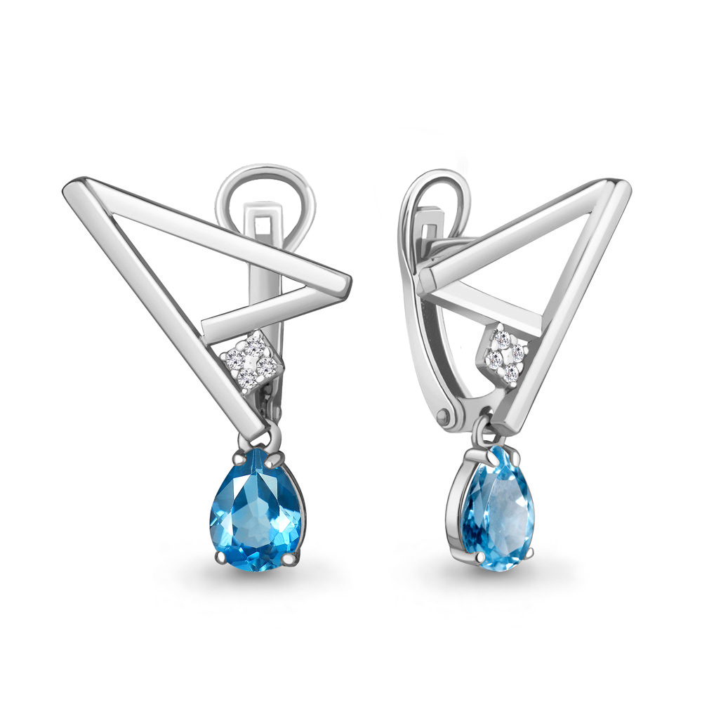 4768505А Серьги из Серебра с топазами свисс блю, фианитами