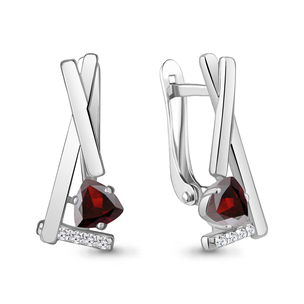 4768603А Серьги из Серебра с гранатами, фианитами