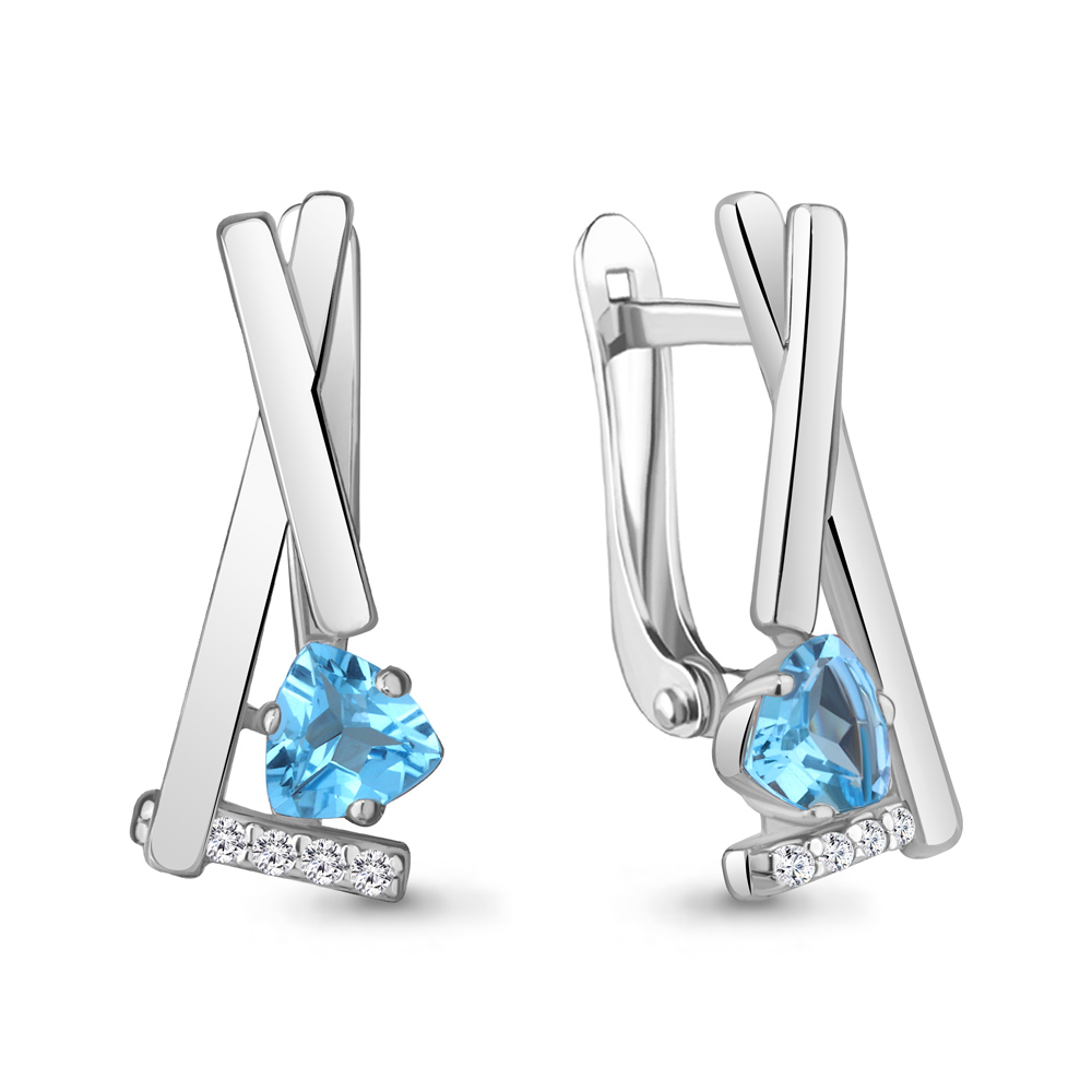 4768605А Серьги из Серебра с топазами свисс блю, фианитами