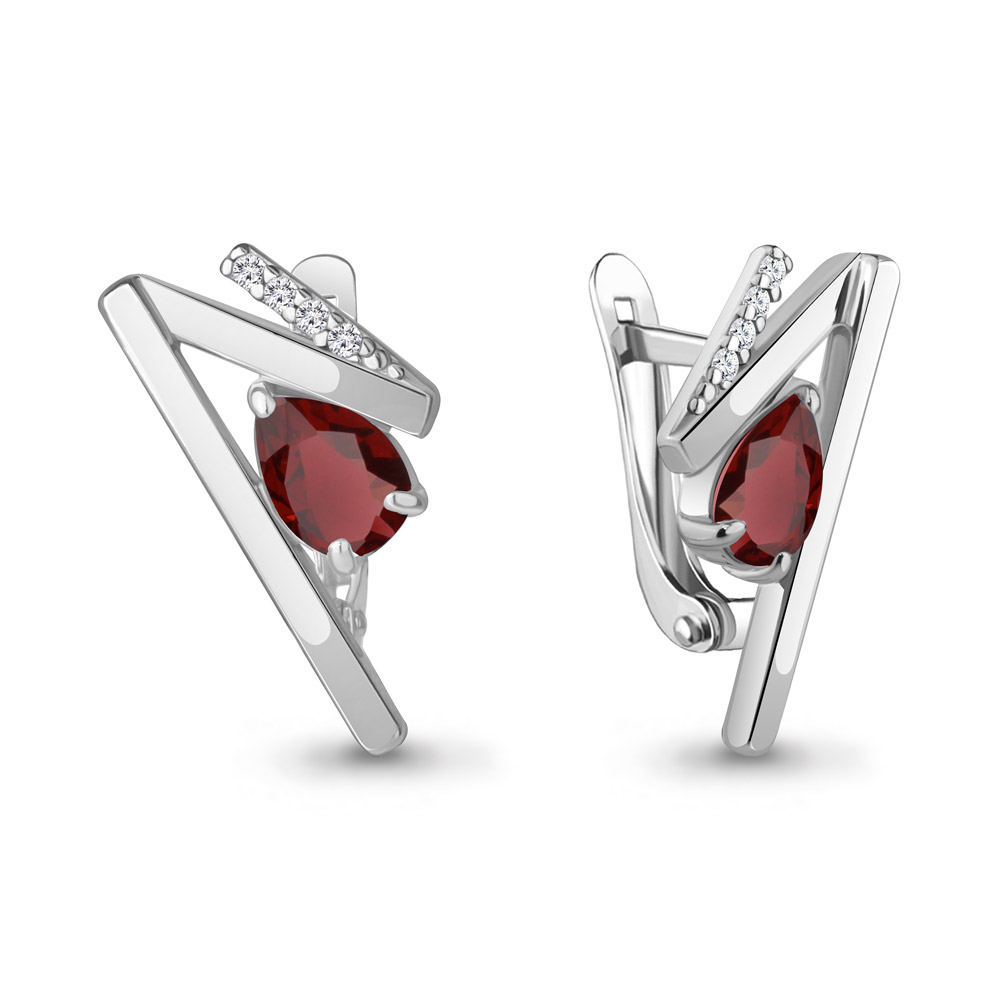 4768703А Серьги из Серебра с гранатами, фианитами