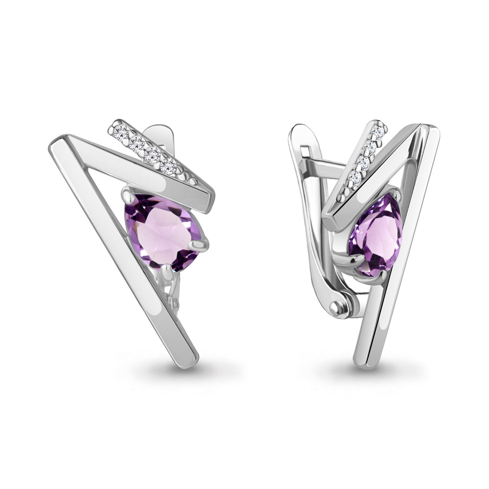 4768704А Серьги из Серебра с аметистами, фианитами