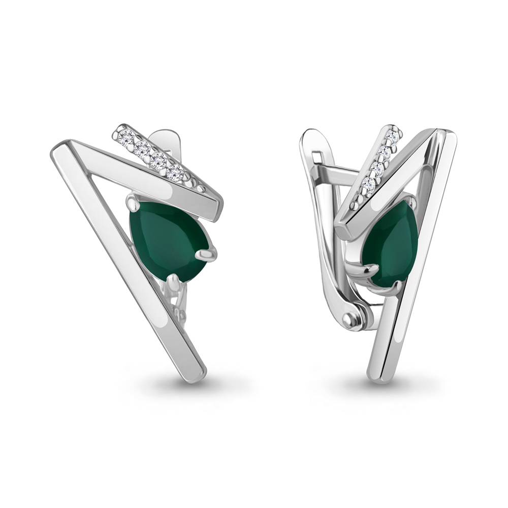 4768709А Серьги из Серебра с агатами, фианитами
