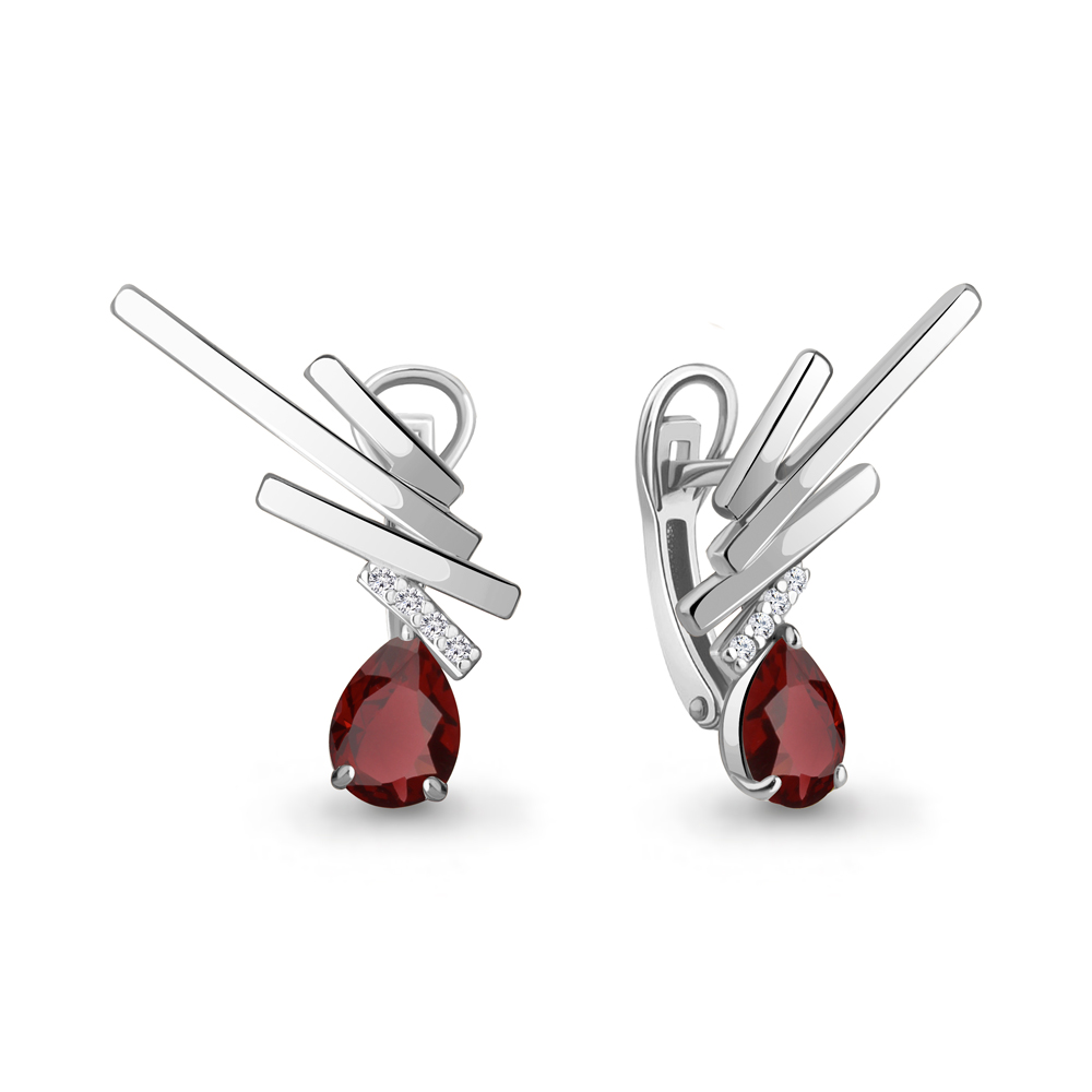 4768803А Серьги из Серебра с гранатами, фианитами