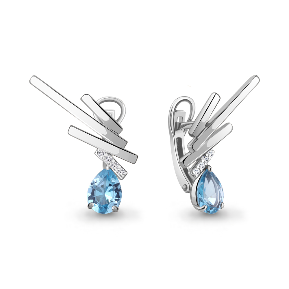 4768805А Серьги из Серебра с топазами свисс блю, фианитами