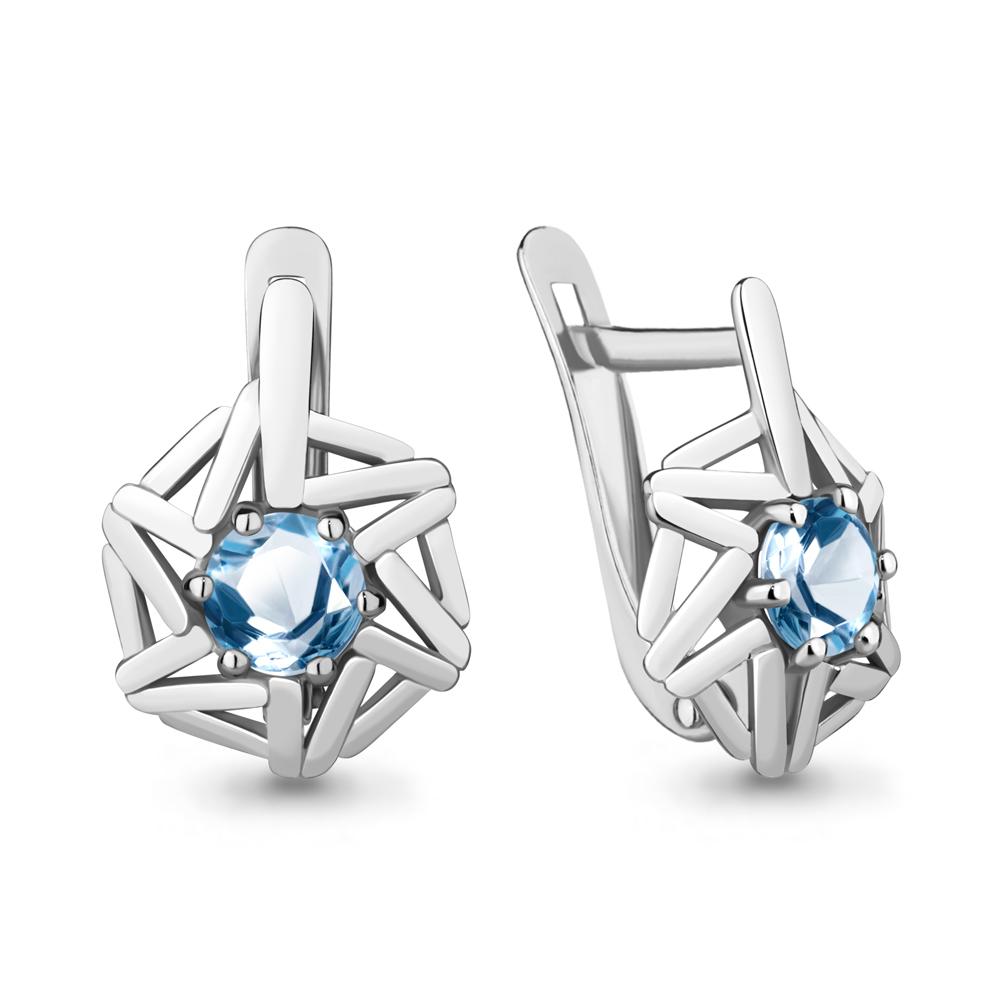 4769305 Серьги из Серебра с топазами свисс блю