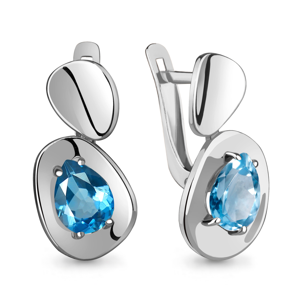 4769505 Серьги из Серебра с топазами свисс блю