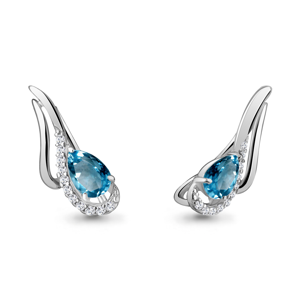 4770208А Серьги из Серебра с топазами лондон блю, фианитами