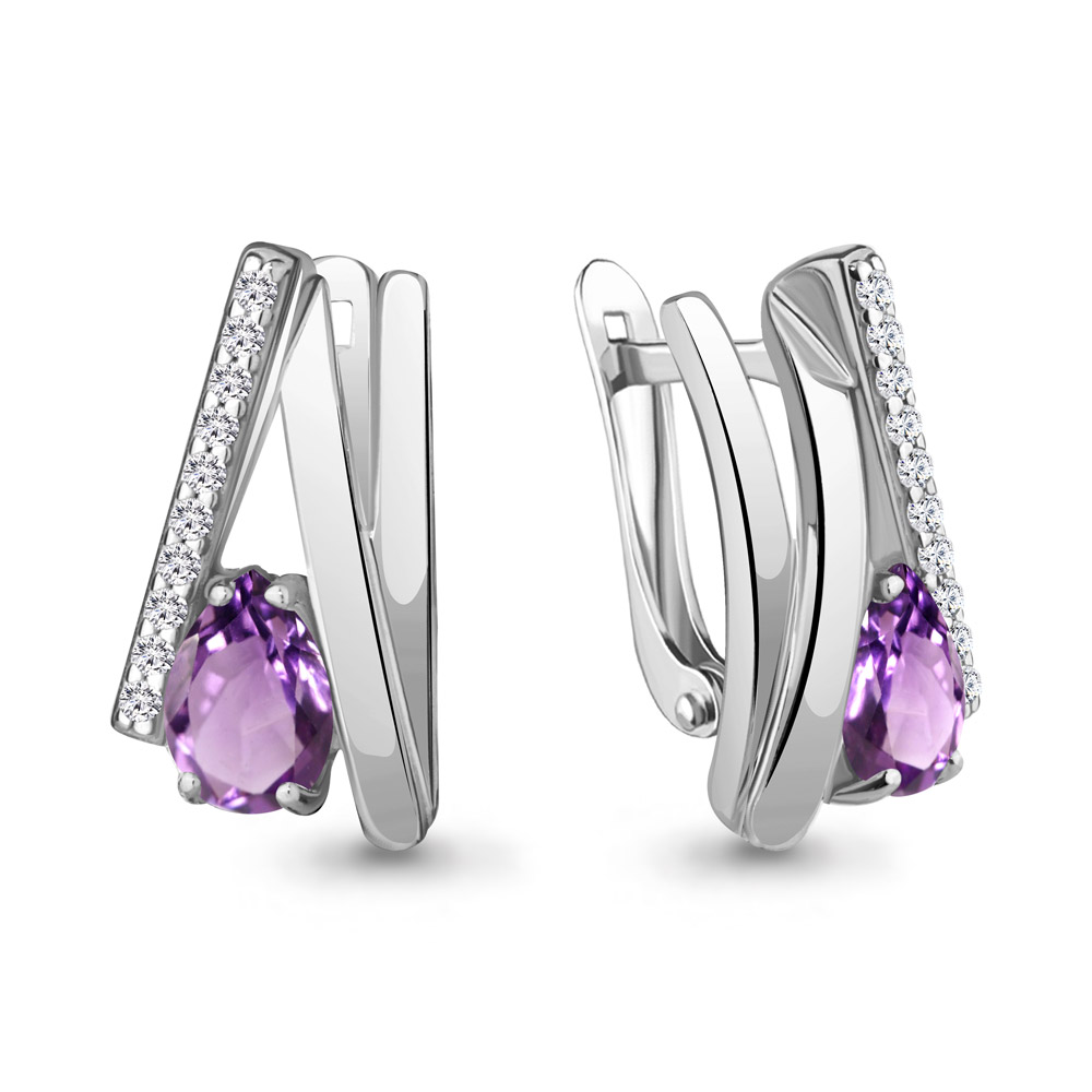 4770504А Серьги из Серебра с аметистами, фианитами