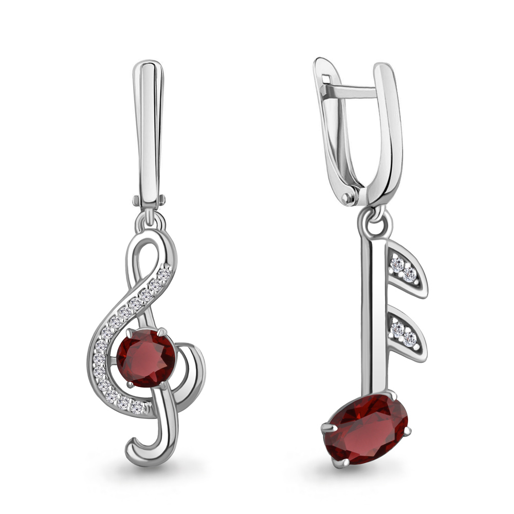 4770603А Серьги из Серебра с гранатами, фианитами