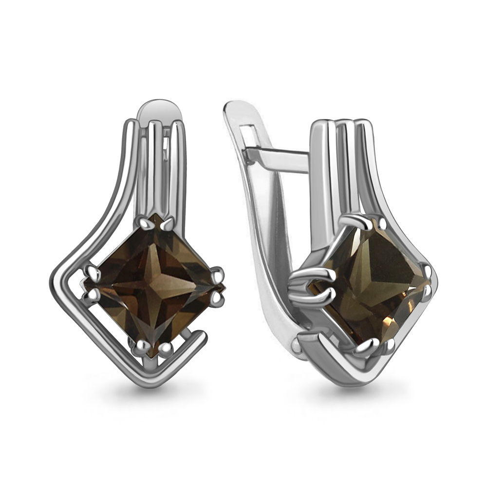 4770901 Серьги из Серебра с кварцами дымчатыми