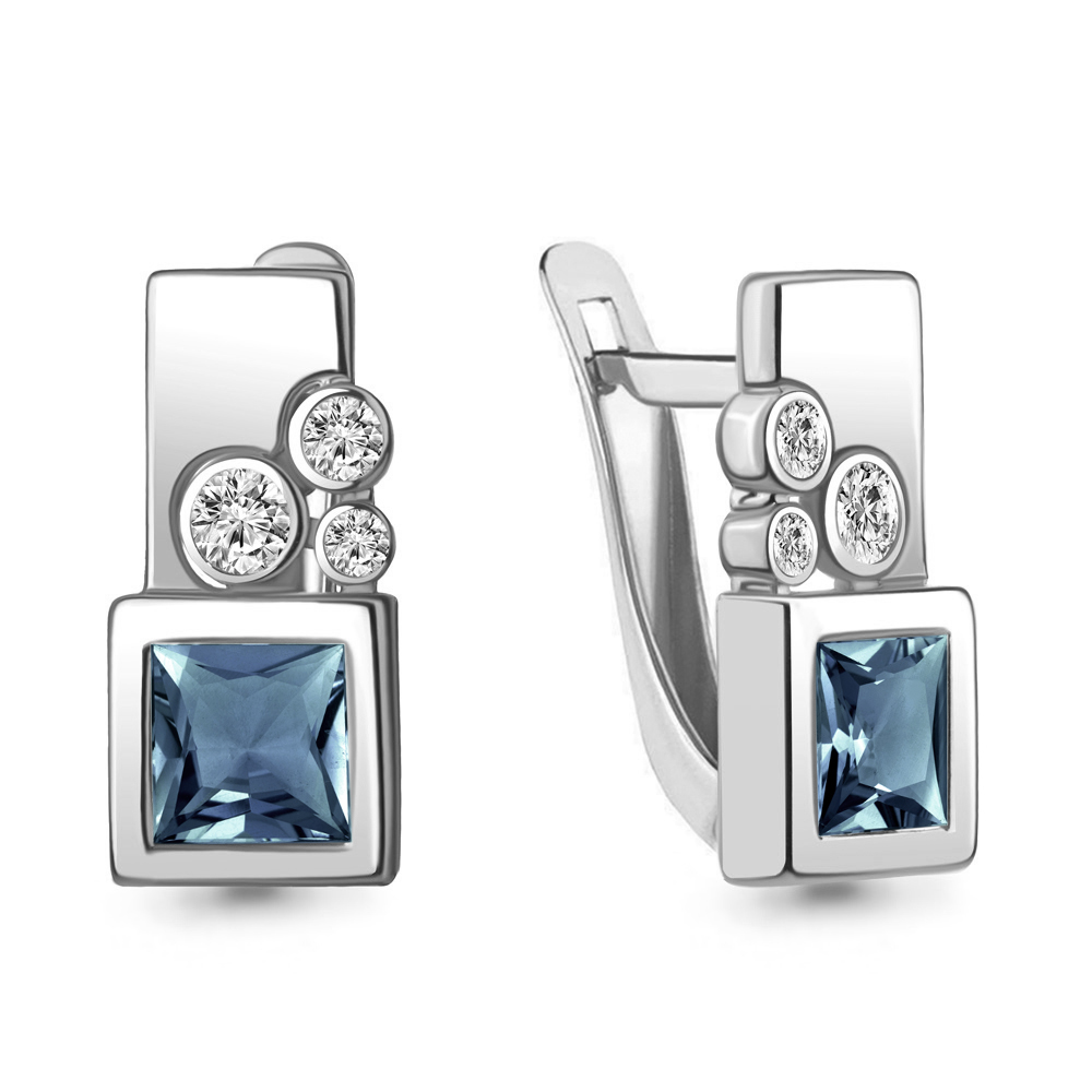 4771108А Серьги из Серебра с топазами лондон блю, фианитами