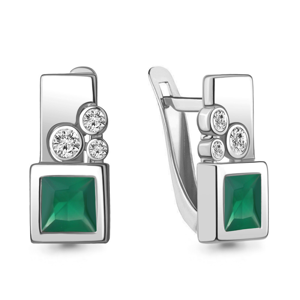 4771109А Серьги из Серебра с агатами, фианитами