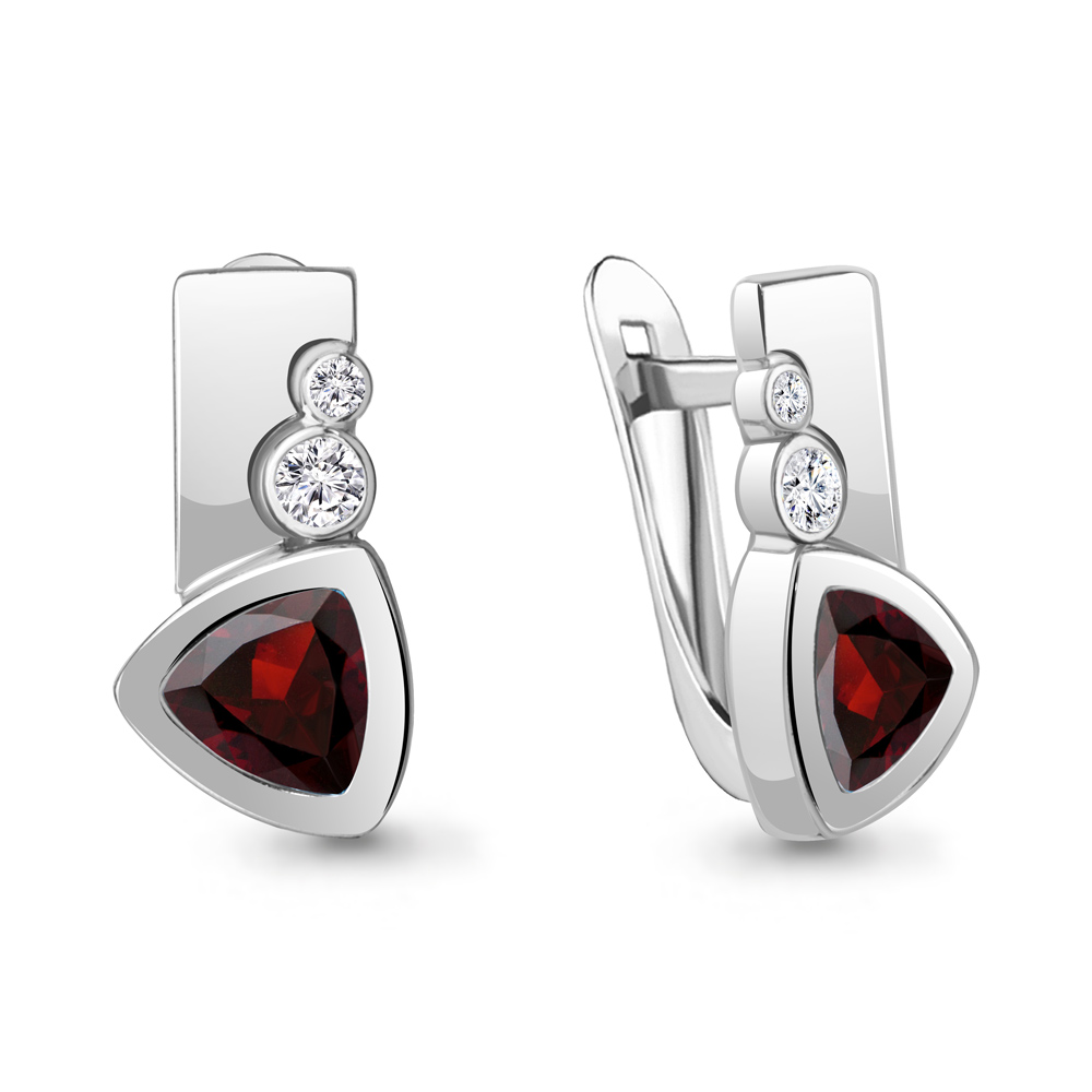 4771203А Серьги из Серебра с гранатами, фианитами