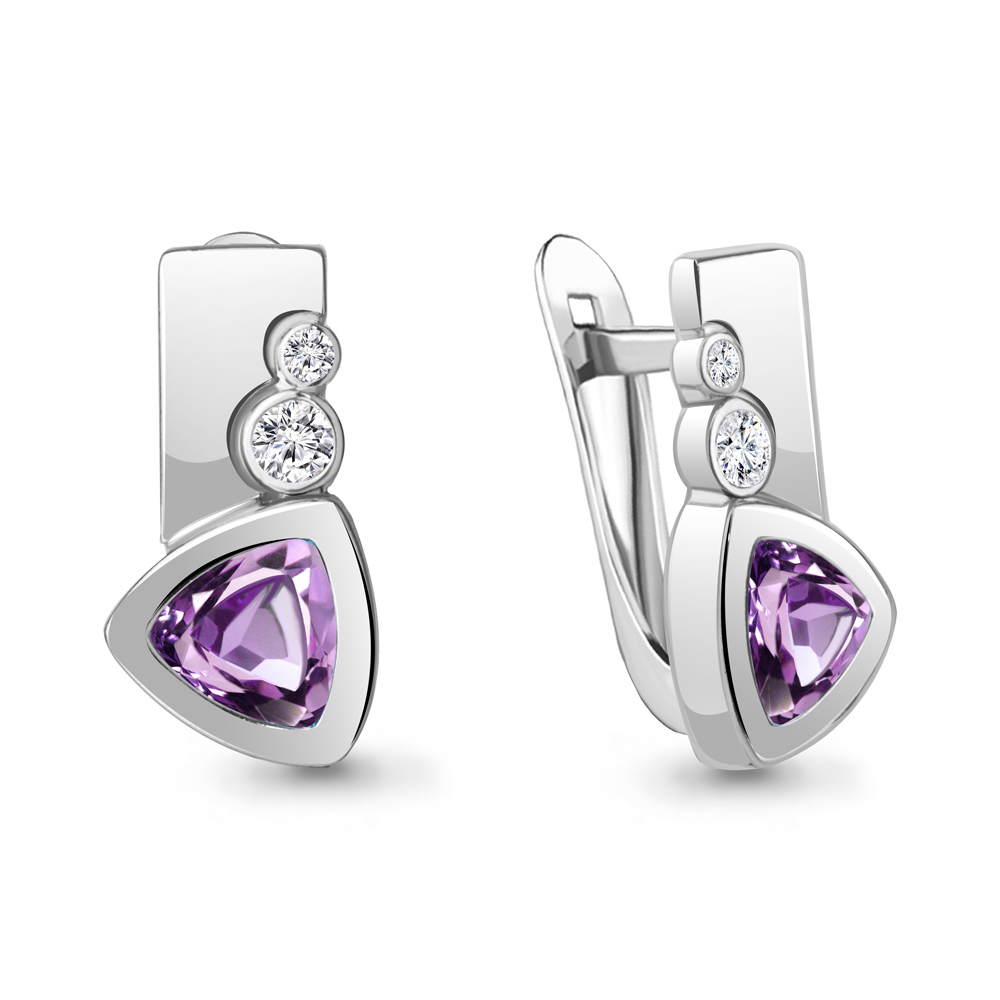 4771204А Серьги из Серебра с аметистами, фианитами