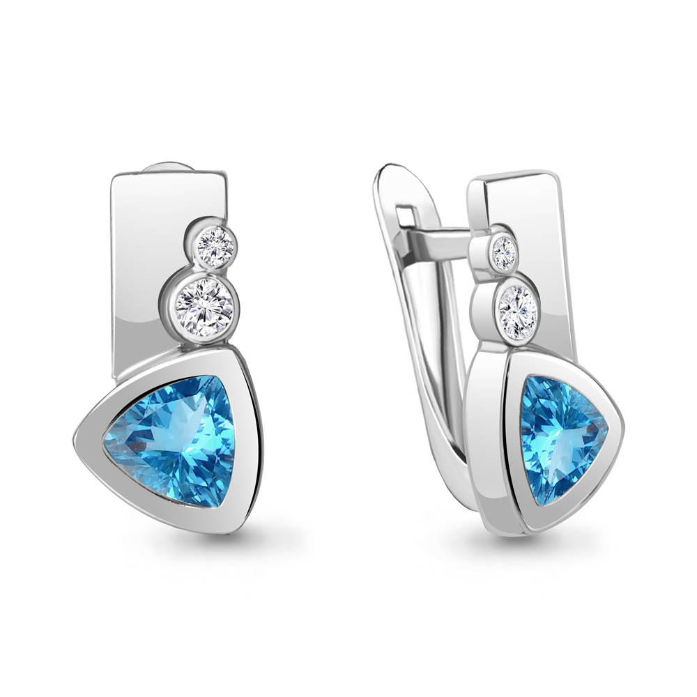 4771205А Серьги из Серебра с топазами свисс блю, фианитами