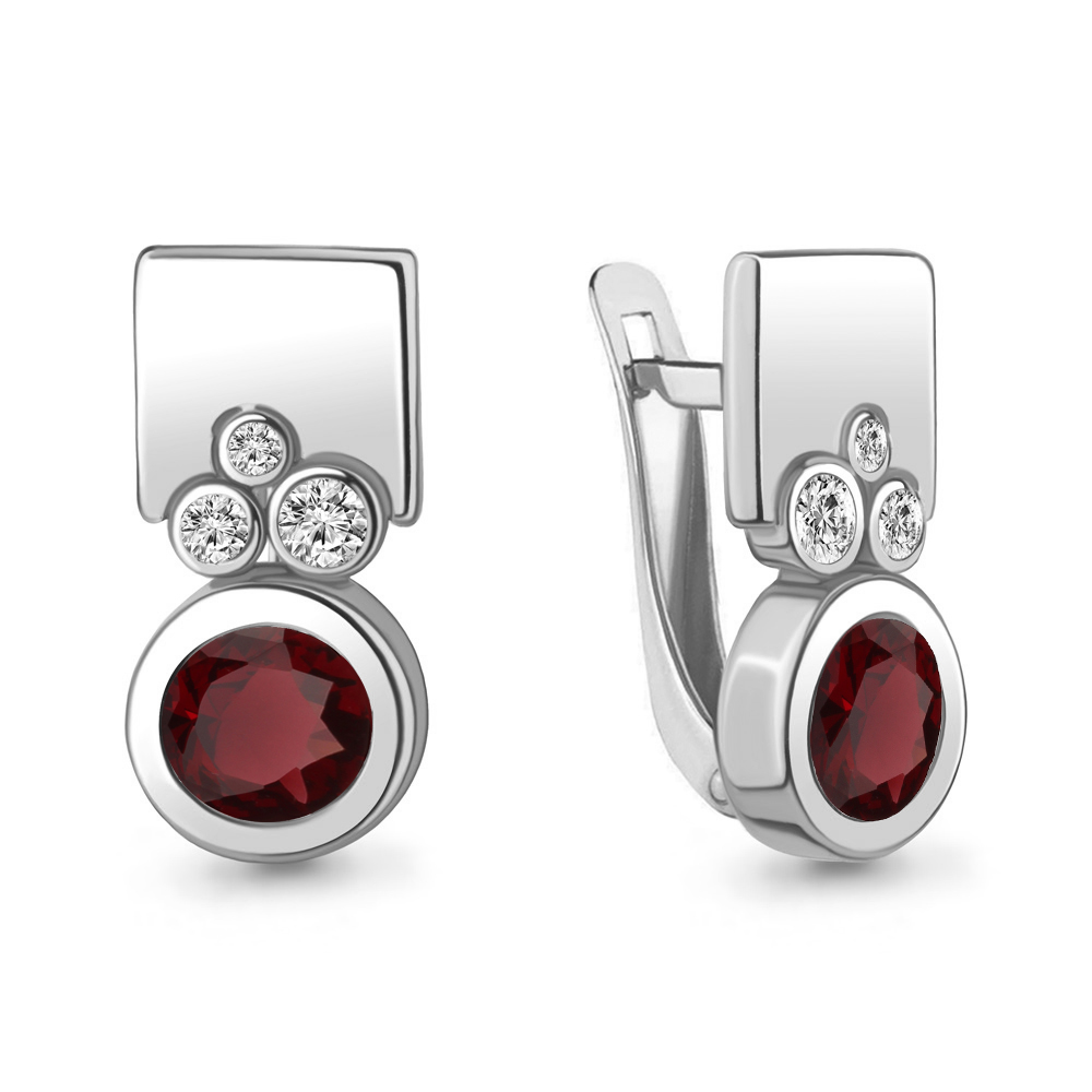 4771303А Серьги из Серебра с гранатами, фианитами