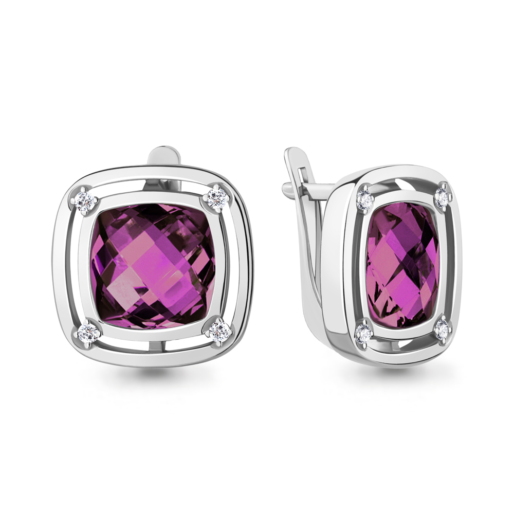 4771584А Серьги из Серебра с наноаметистами иск., фианитами