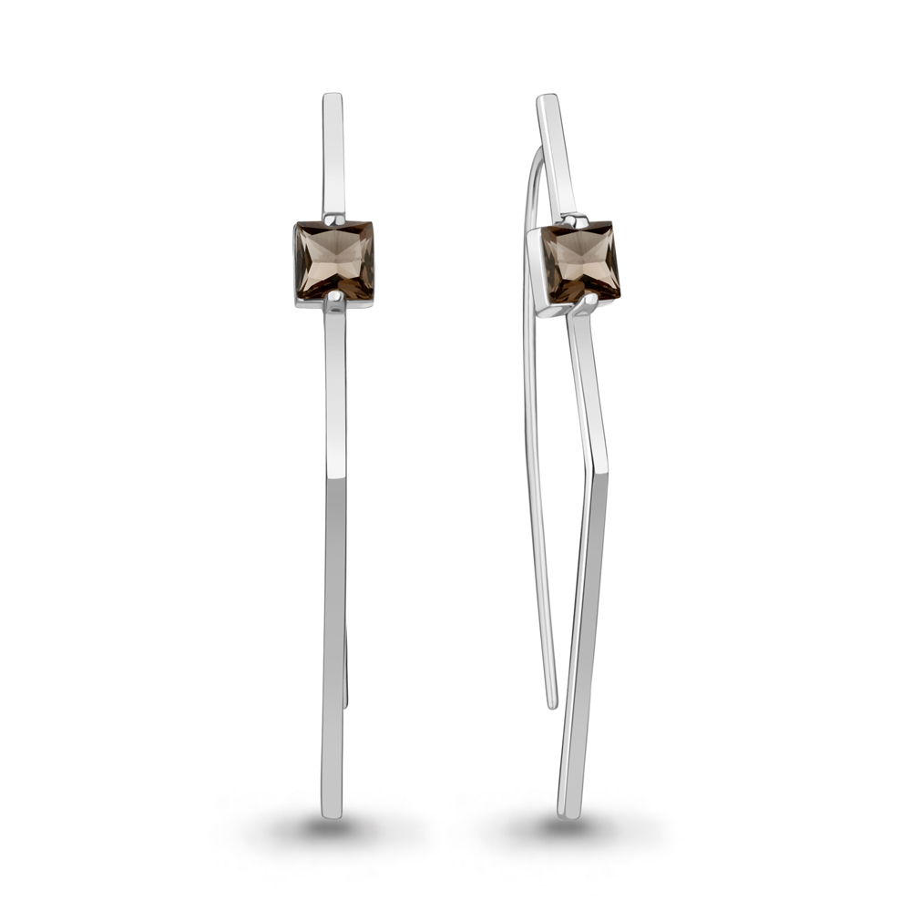 4771901 Серьги из Серебра с кварцами дымчатыми