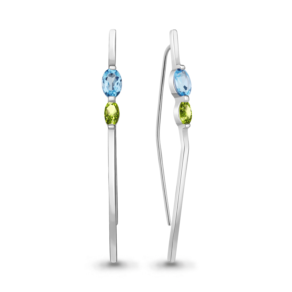 4772231 Серьги из Серебра с топазами свисс блю, хризолитами