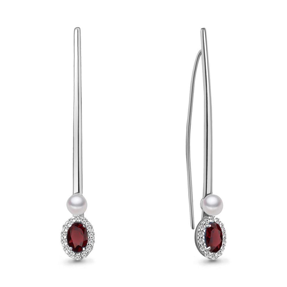 4772403А Серьги из Серебра с гранатами, культ. жемчугом  ааа, фианитами