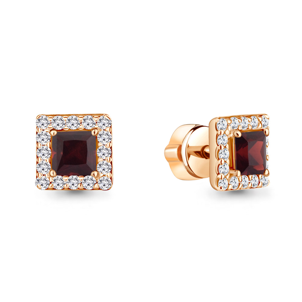 4773603А Серьги из Золота с гранатами, фианитами