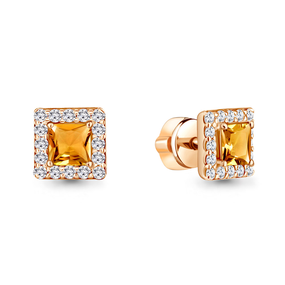 4773606А Серьги из Золота с фианитами, цитринами