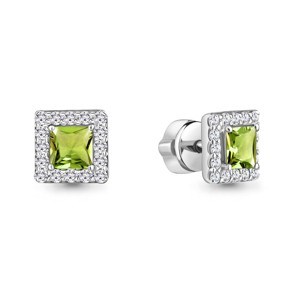 4773607А Серьги из Серебра с фианитами, хризолитами