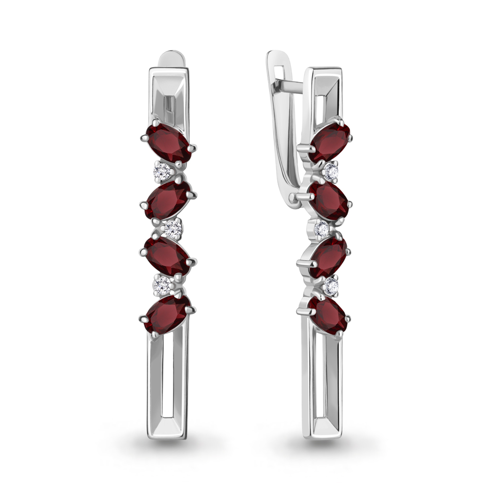 4774003А Серьги из Серебра с гранатами, фианитами