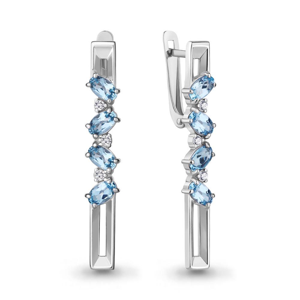 4774005А Серьги из Серебра с топазами свисс блю, фианитами