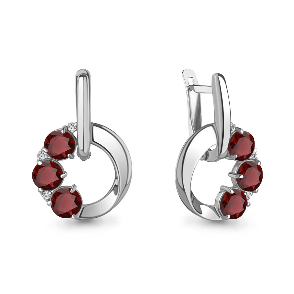4774103А Серьги из Серебра с гранатами, фианитами