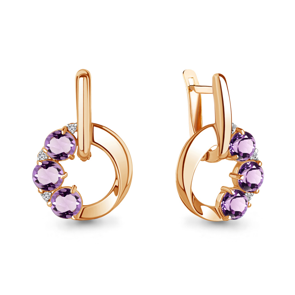 4774104А Серьги из Золота с аметистами, фианитами
