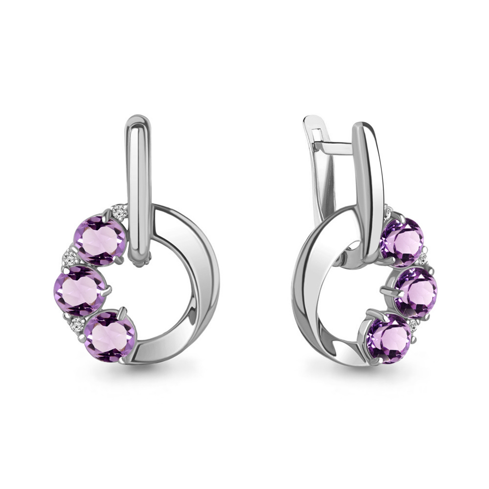 4774104А Серьги из Серебра с аметистами, фианитами