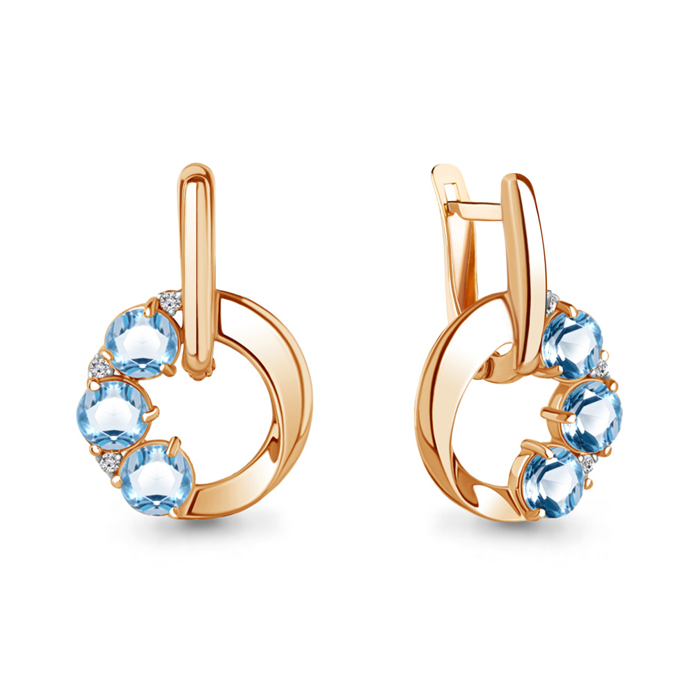 4774105А Серьги из Золота с топазами свисс блю, фианитами
