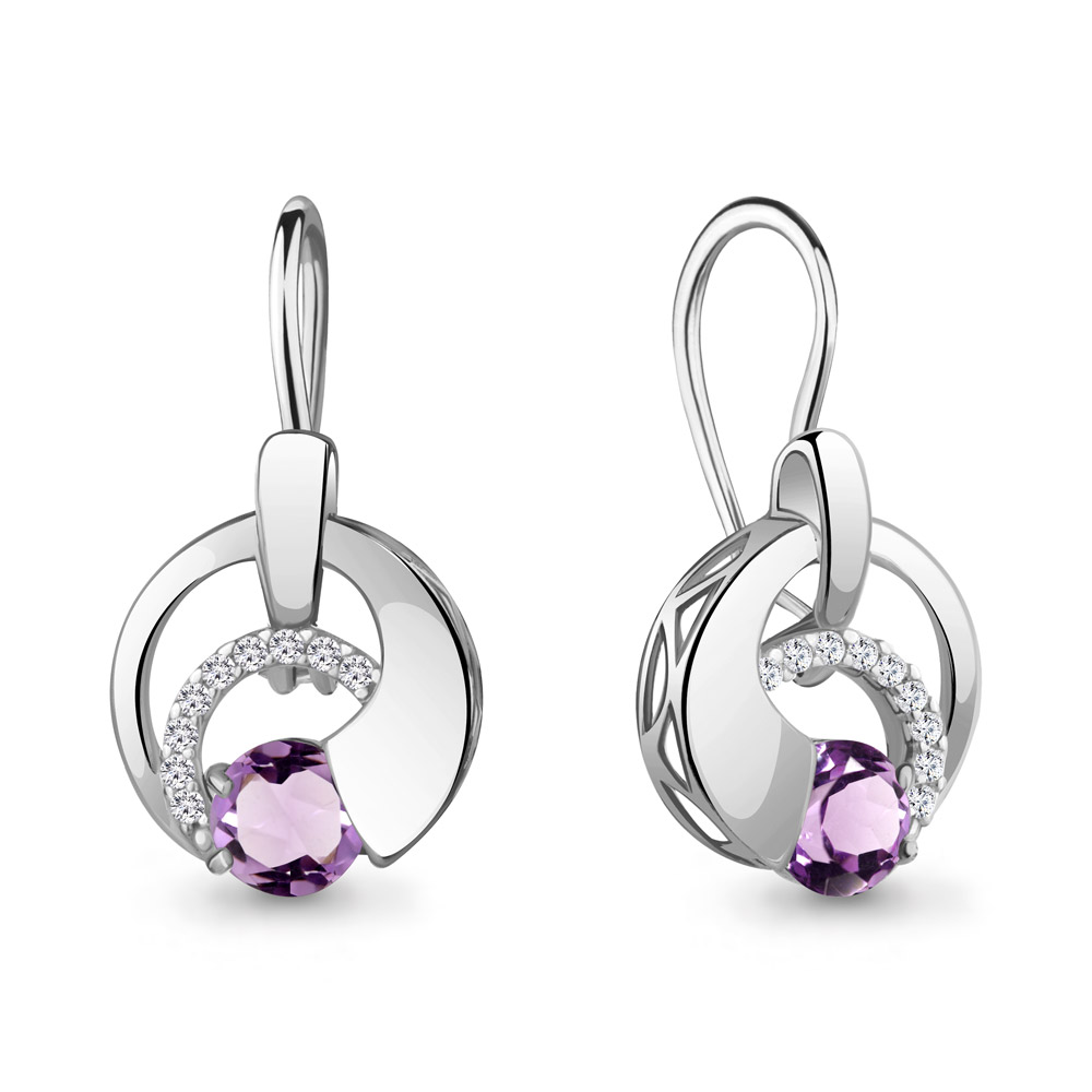 4774404А Серьги из Серебра с аметистами, фианитами