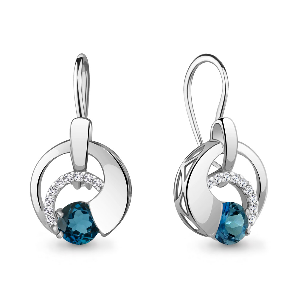 4774408А Серьги из Серебра с топазами лондон блю, фианитами