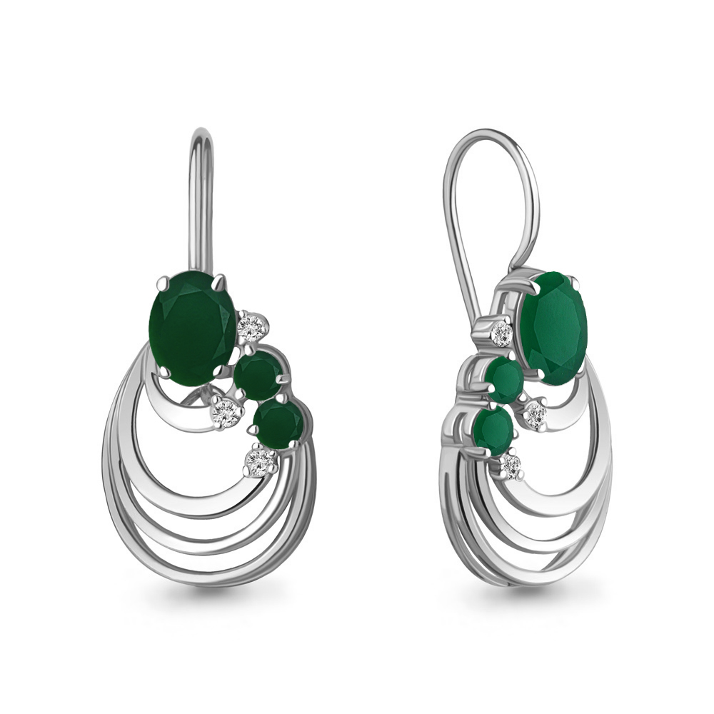 4774509А Серьги из Серебра с агатами, фианитами