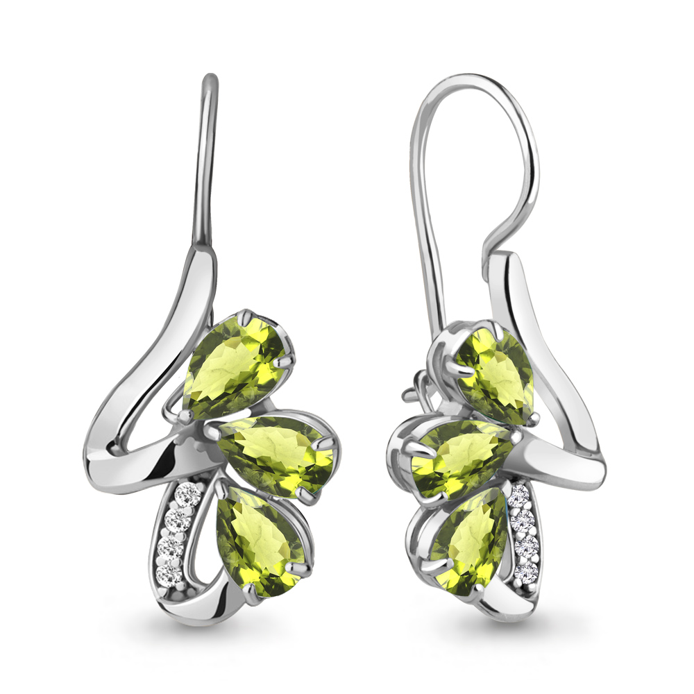 4774607А Серьги из Серебра с фианитами, хризолитами