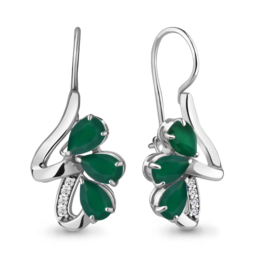 4774609А Серьги из Серебра с агатами, фианитами