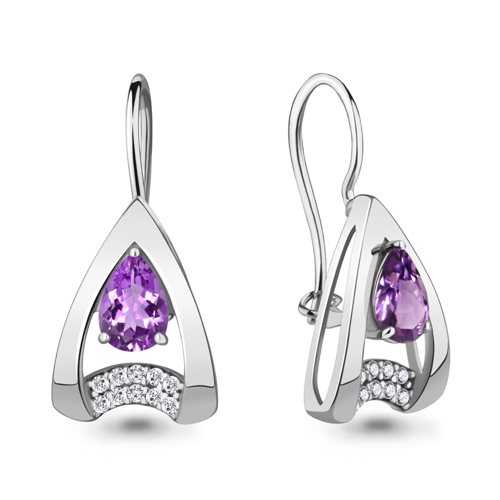 4774704А Серьги из Серебра с аметистами, фианитами