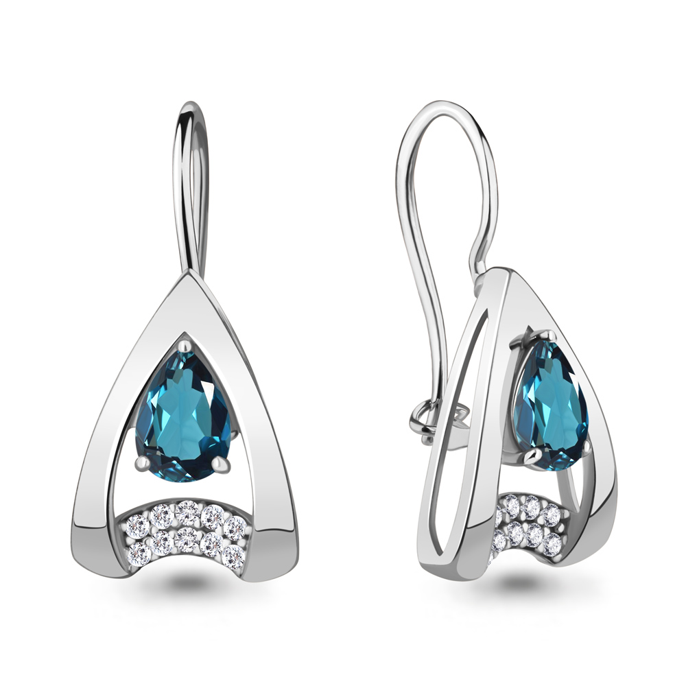4774708А Серьги из Серебра с топазами лондон блю, фианитами