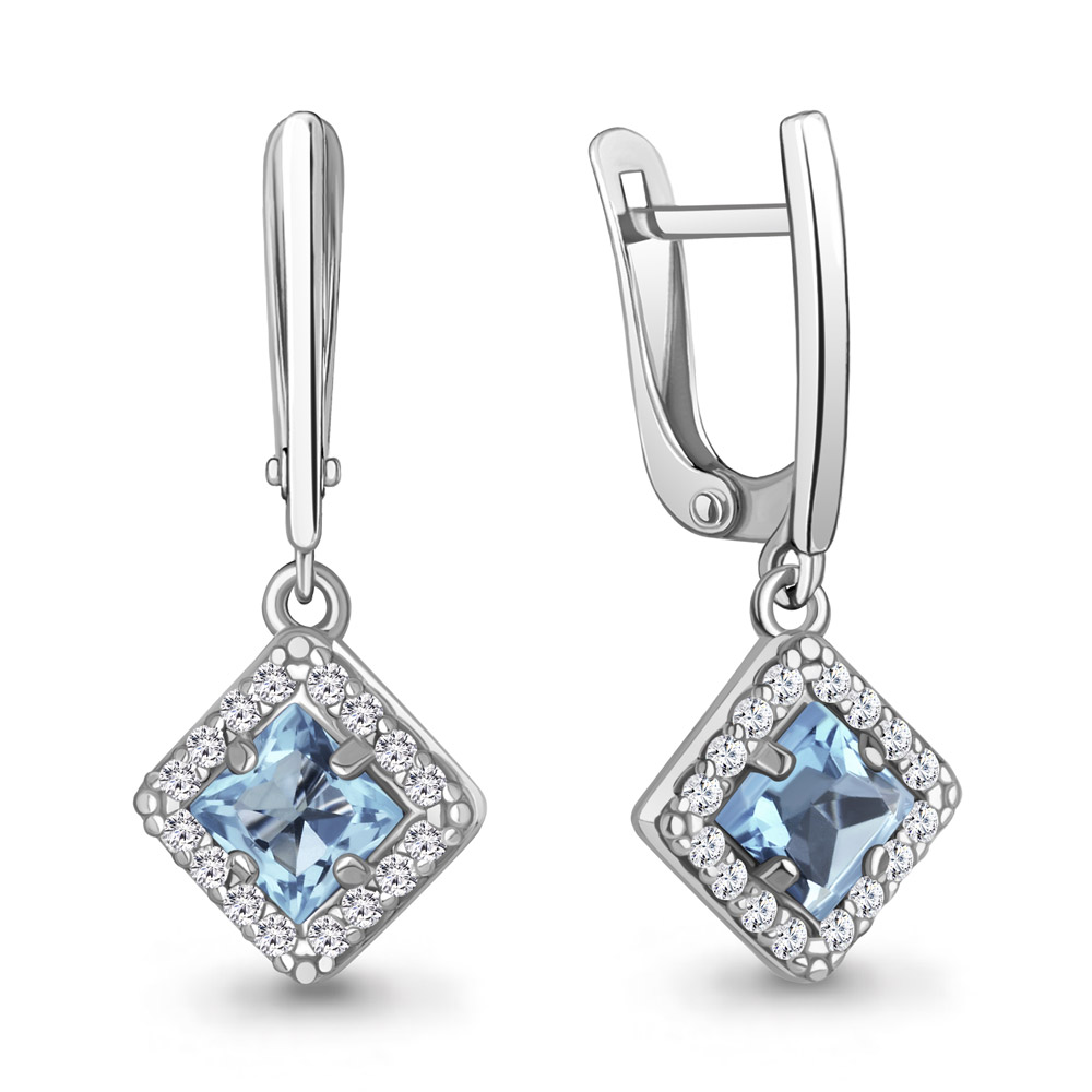 4774805А Серьги из Серебра с топазами свисс блю, фианитами