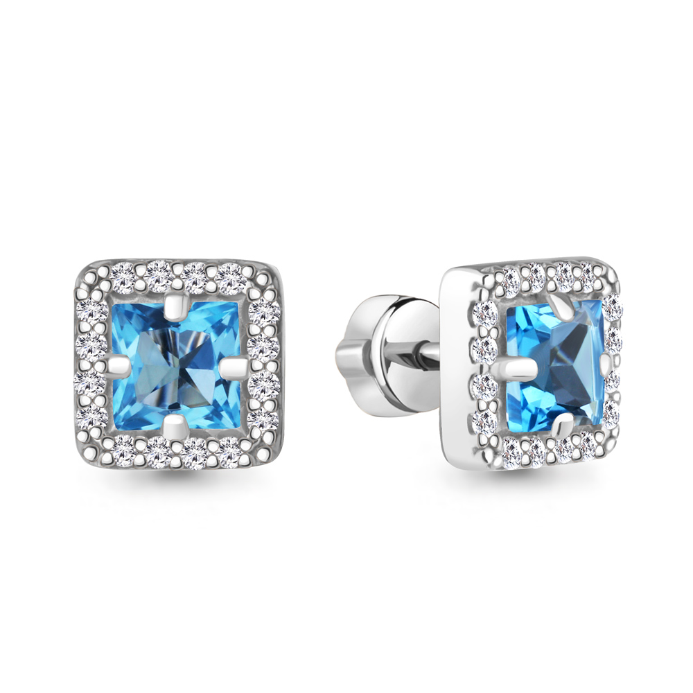 4774905А Серьги из Серебра с топазами свисс блю, фианитами