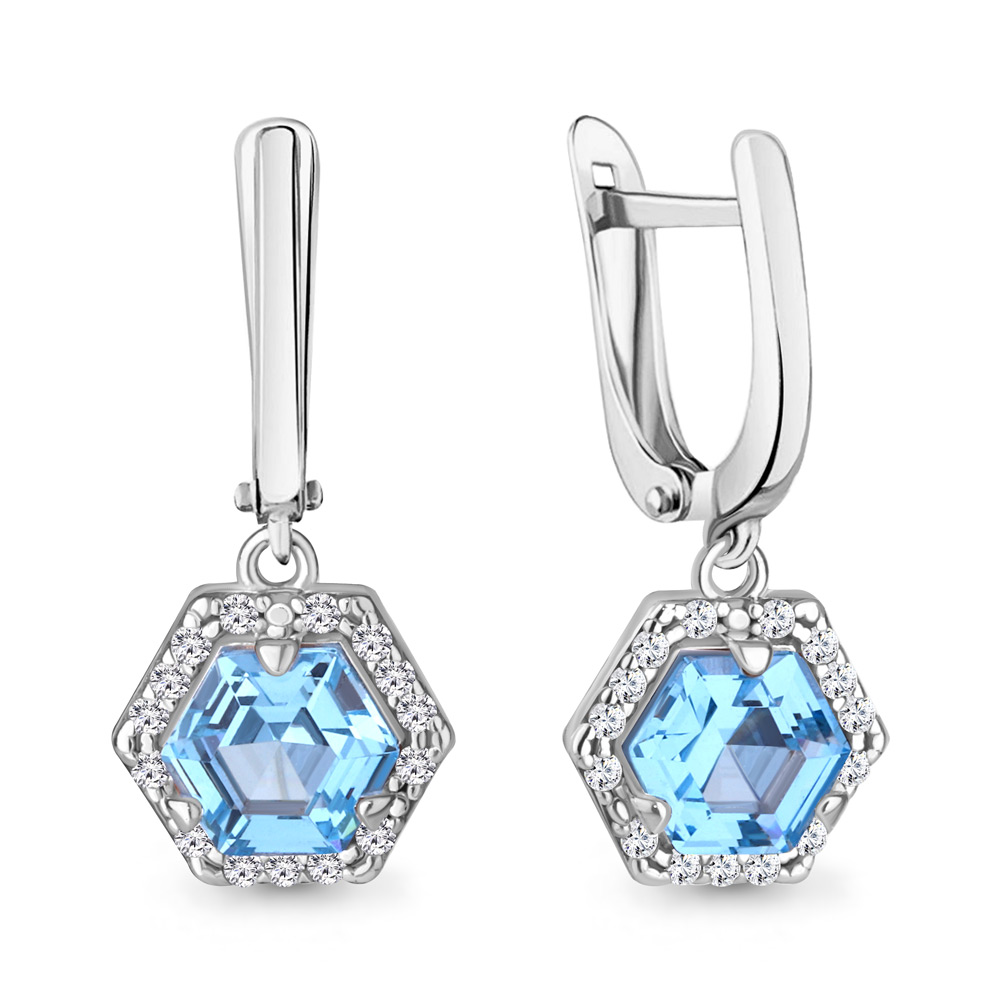 4775292А Серьги из Серебра с нанотопазами свисс, фианитами