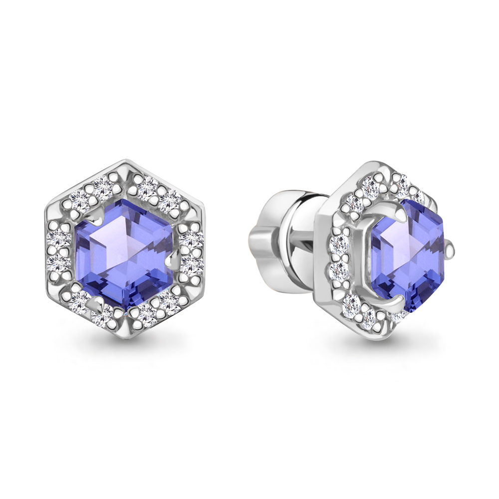 47753603А Серьги из Серебра с нанотанзанитами иск., фианитами