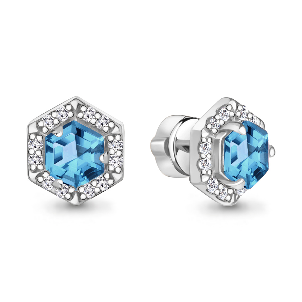 4775392А Серьги из Серебра с нанотопазами свисс, фианитами